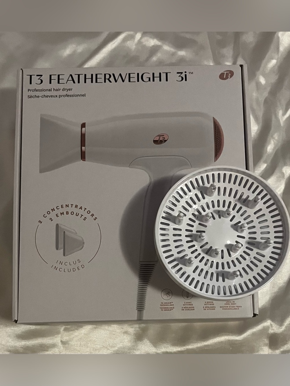 T3 Featherweight 3i Hair Dryer in White with Rose Gold Accents